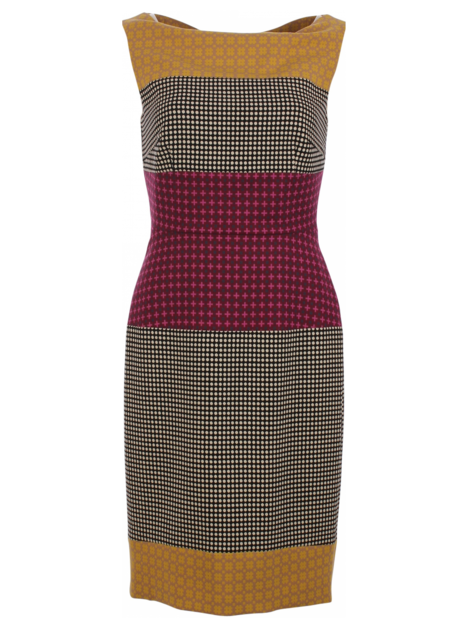 jurk zwart wit oker en cyclaam dessin