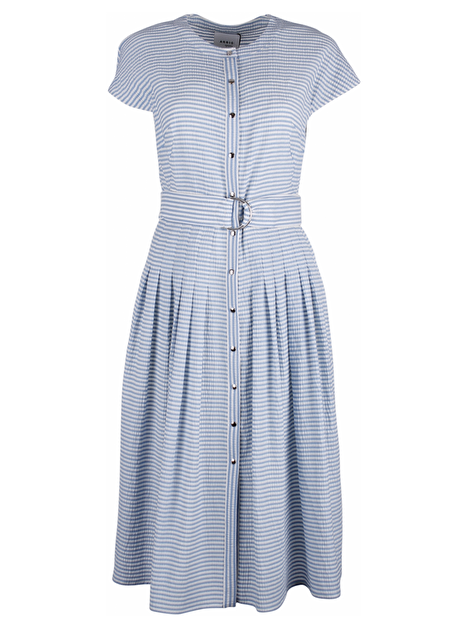 Jurk Seersucker streep blauw offwhite