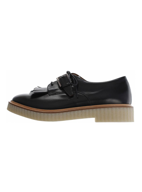 veterschoen leder zwart met franje en verhoogde lichte zool