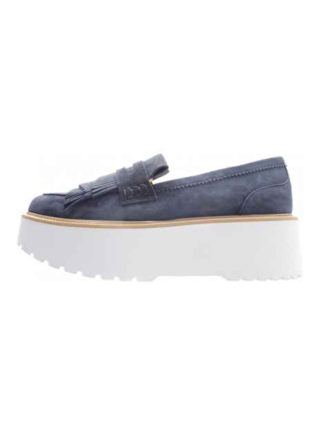 Mocassin donkerblauw suede met plateauzool