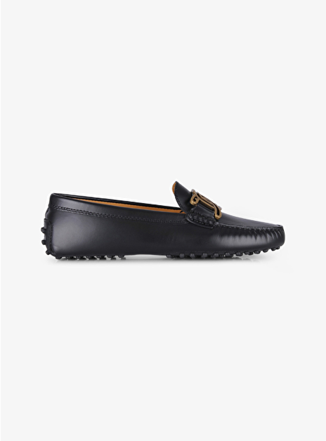 Mocassin leder zwart met mat goud logo