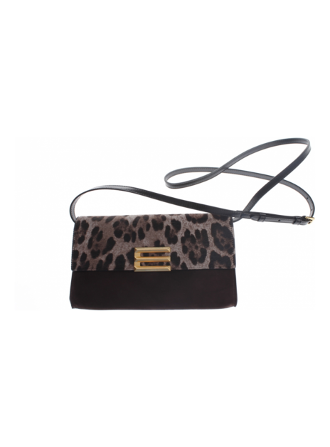 Clutch bruin suede met leopard flap