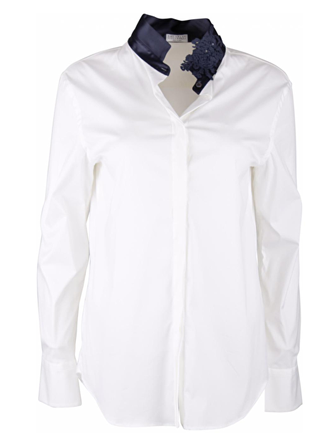 Blouse wit met marine