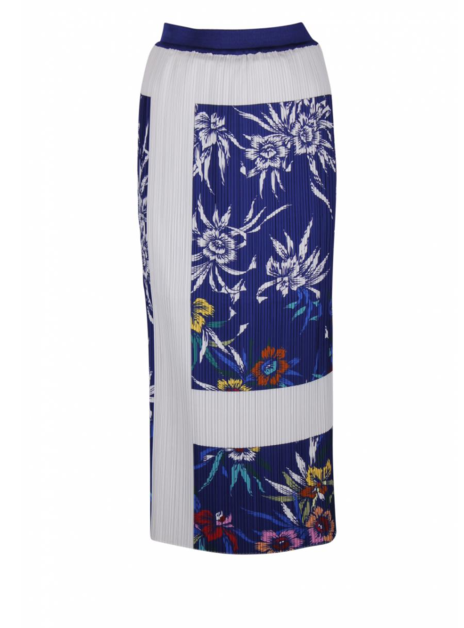 Rok plisse bloem dessin blauw, wit