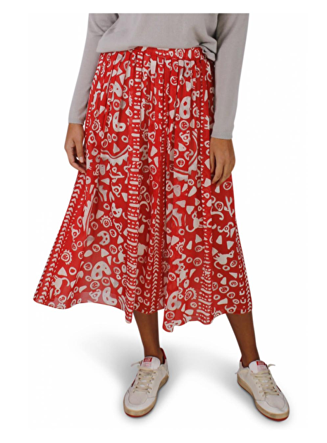 Rok plisse print dessin rood grijs