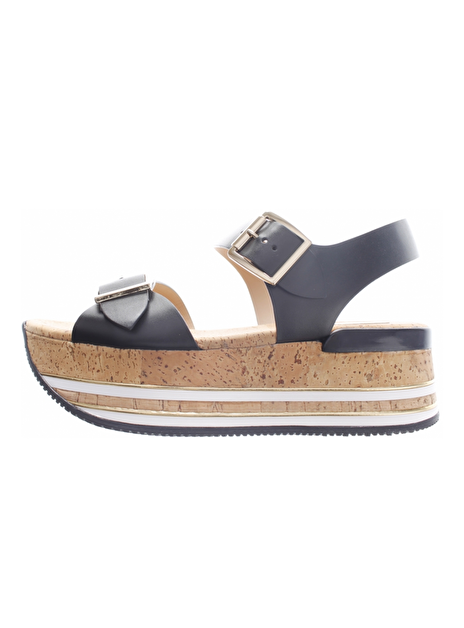 Sandaal zwart leder met plateauzool