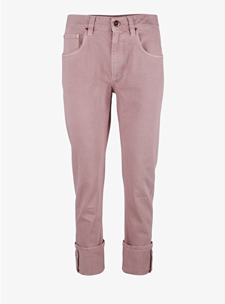 Jeans met omslag en glitter randje oudroze