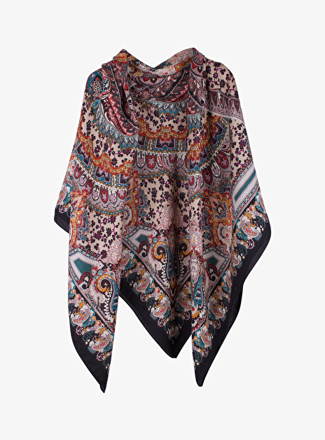 Shawl cashmere zijde paisley paars zwart multicolor