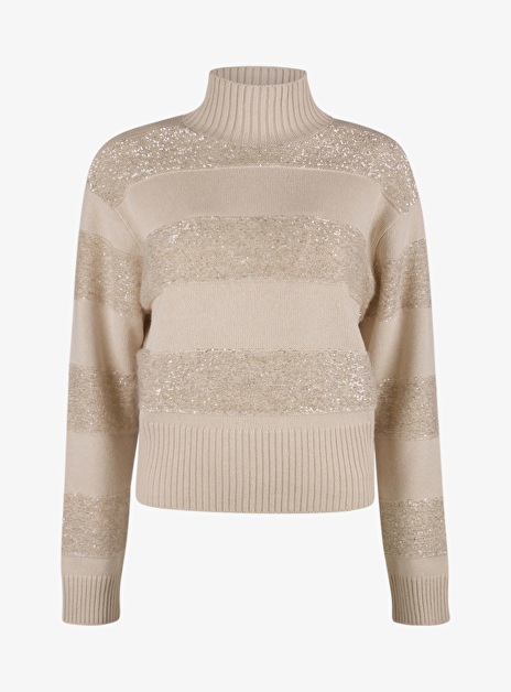 Pull streep pailleten beige