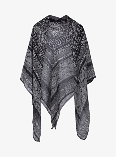 Shawl voile zijde zwart, wit paisley