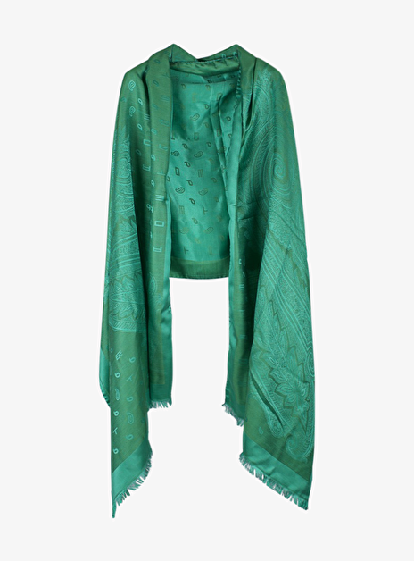 Shawl logo paisley print groen
