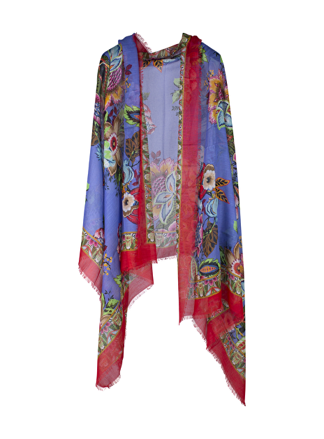 Shawl bloemen dessin rood blauw
