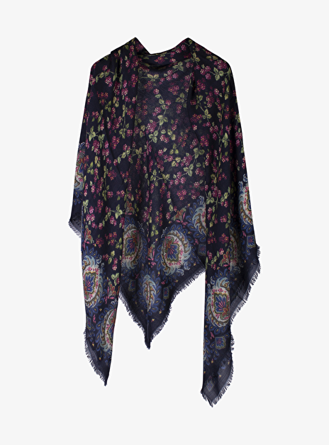 Shawl bloemenprint marine roze