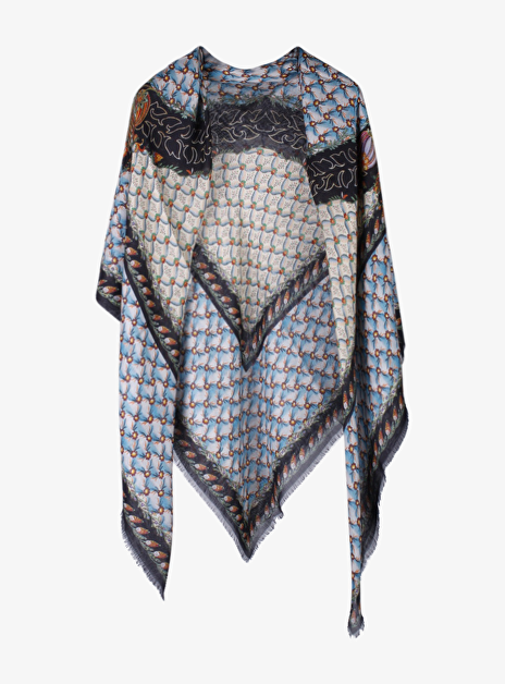 Shawl bloemen dessin blauw zwart