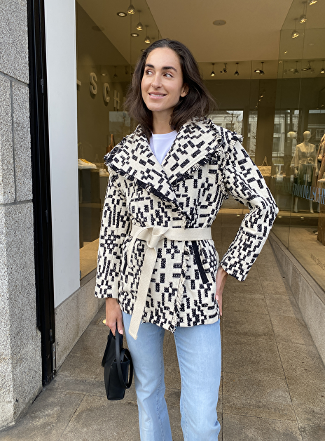 Faith jas stof zwart beige dessin