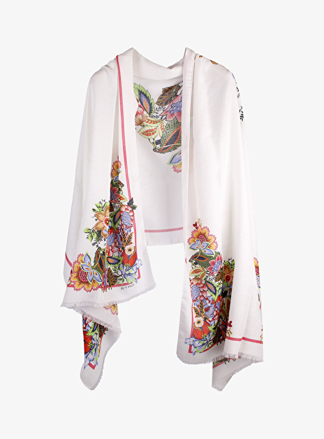 Shawl bloem dessin wit multicolor