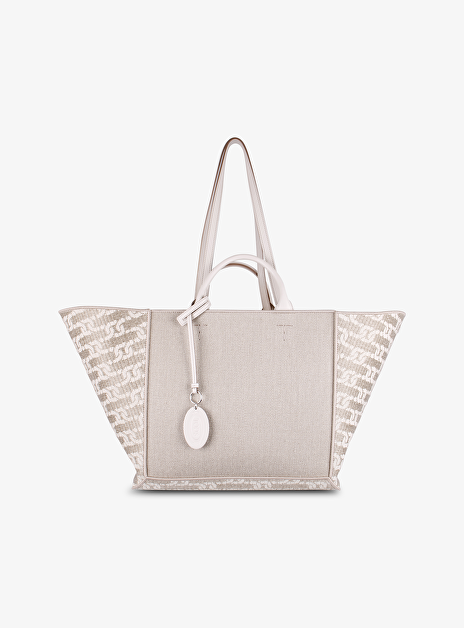 Shopper linnen leer XL logo beige