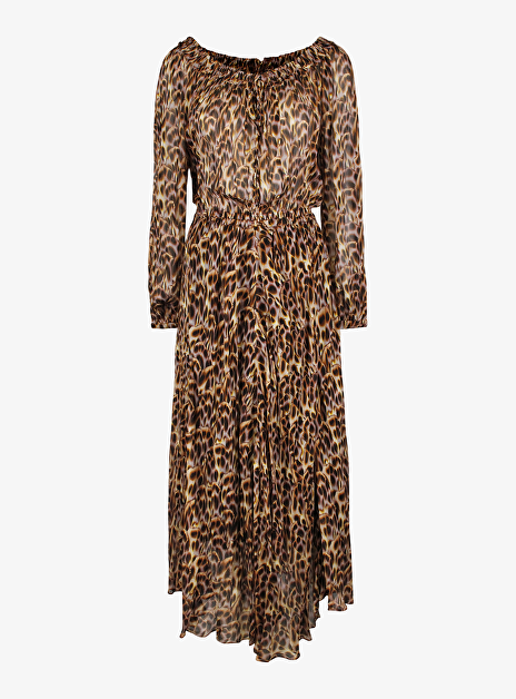 Maxi jurk volga bruin zwart dessin