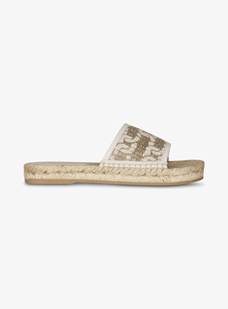 Slipper logo canvas wit beige