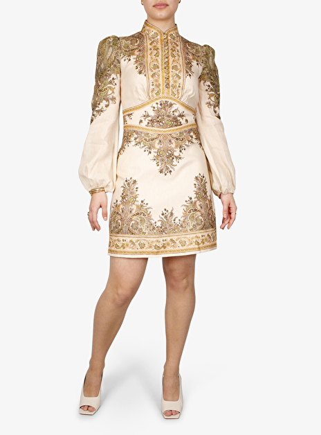 Jurk natura buttoned mini paisley beige khaki bruin