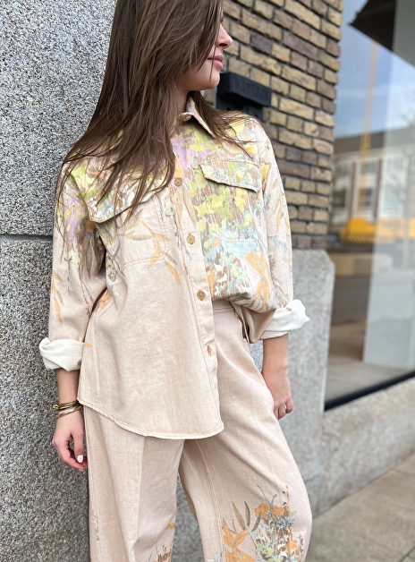 Blouse dessin jeans roze