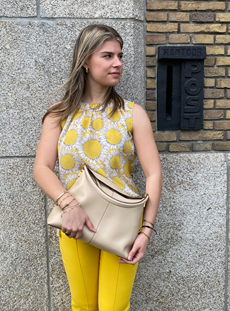 Blouse mouwloos geel wit zonnebloem dessin
