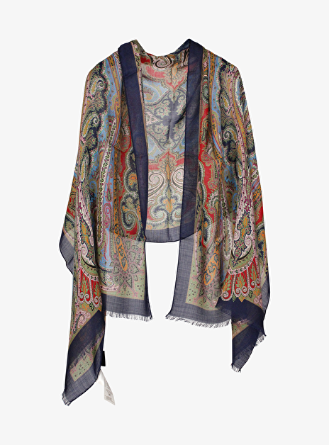 Shawl cashmere paisley dessin marine
