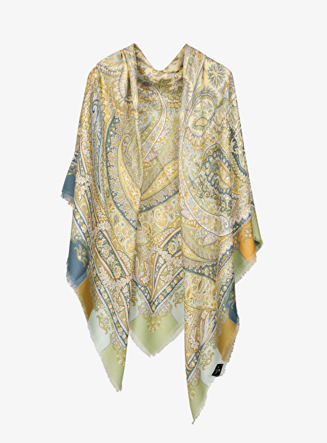 Shawl paisley print groen geel petrol khaki