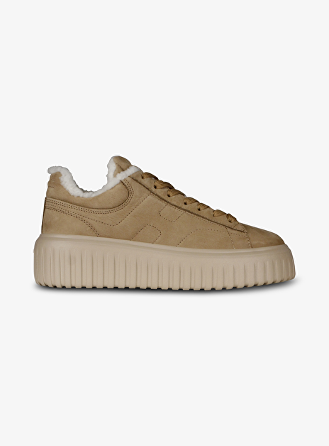 Sneaker H stripes nubuck camel met lammy