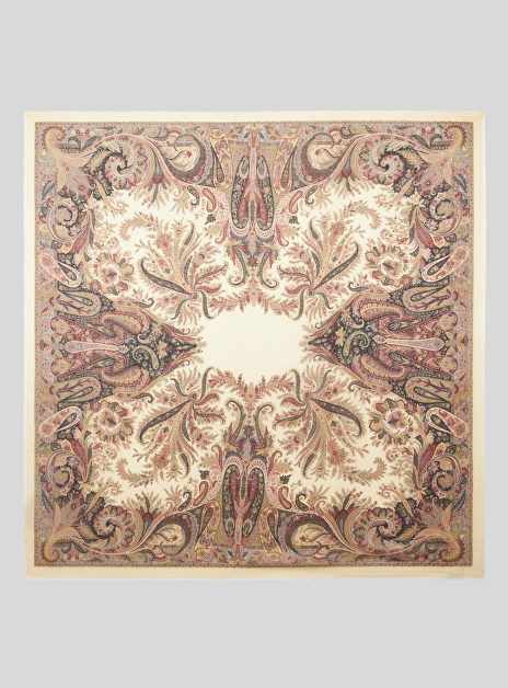 Shawl cashmere paisley print beige bordeaux multi color