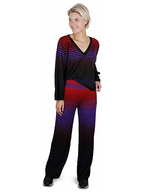 Pull v-hals streep rood paars zwart blauw