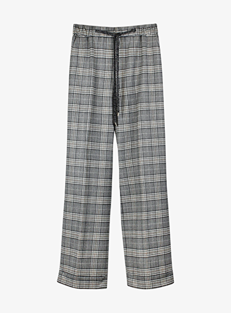 Pantalon elastiek wol ruit grijs