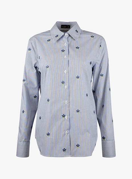 Blouse zelia blauw it streep met borduursel