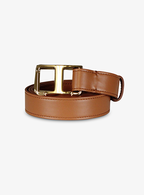 Riem leder T sluiting cognac
