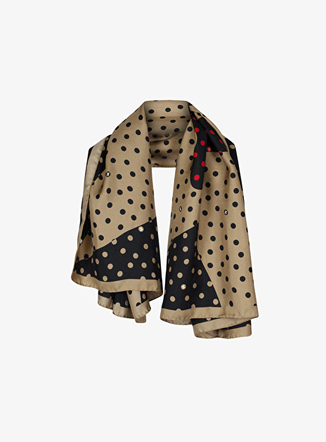 Shawl carre zijde camel zwart dot dessin