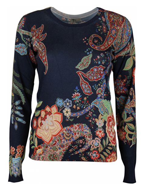 Pull zijde cashmere paisley dessin blauw, rood