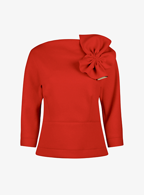 Top bianca scuba corsage rood