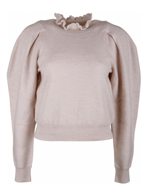 Pull merino wol beige krinkel col pofmouwen