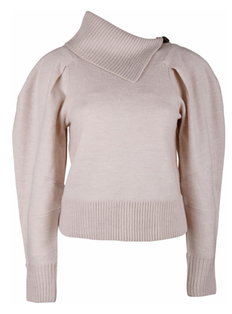 Pull merino wol col pofmouwen beige