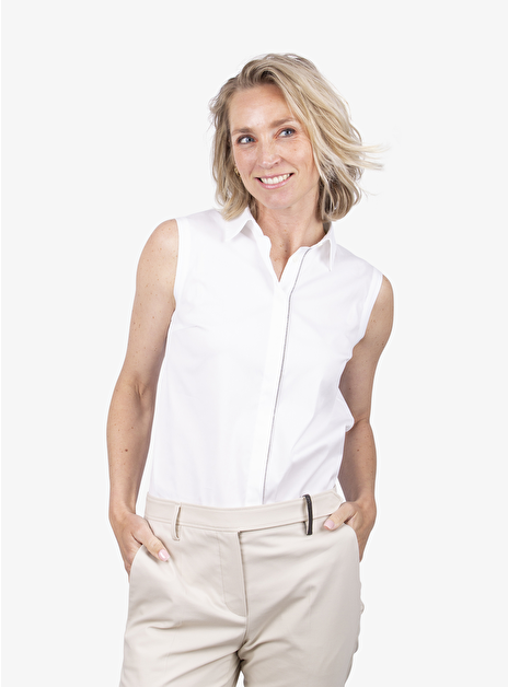 Blouse mouwloos basic wit met glitter rand