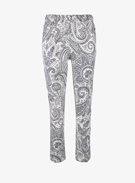 Jeans offwhite met blauw paisley print