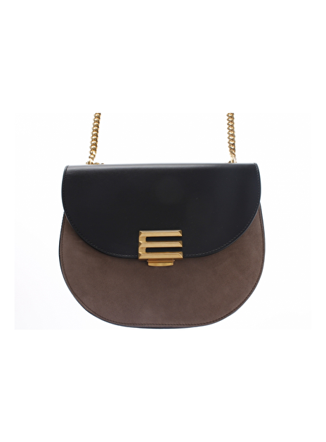 Tas cross body leder zwart met taupe suede