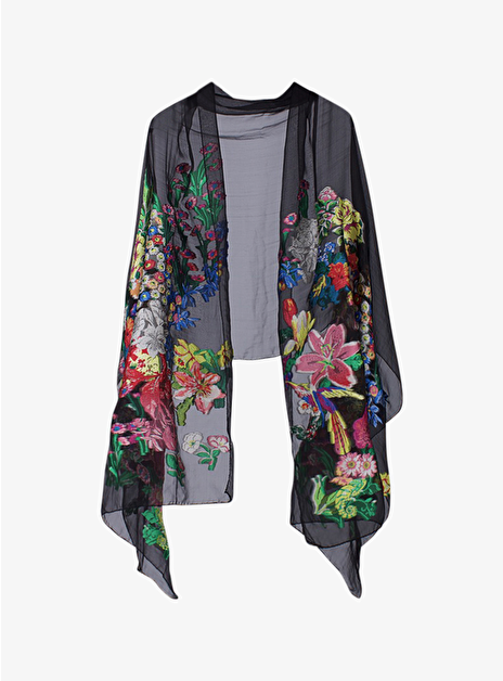 Shawl voile bloemen zwart