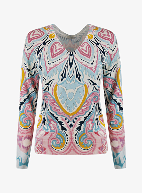 Pull zijde dessin roze blauw beige geel