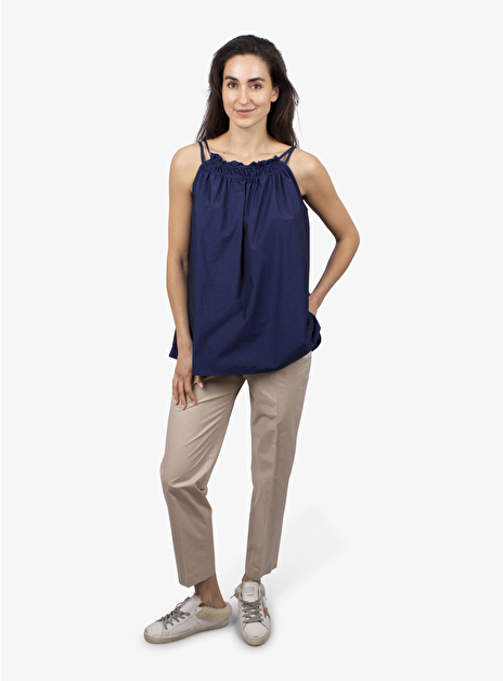 Curcuma top marine met spaghetti bandjes