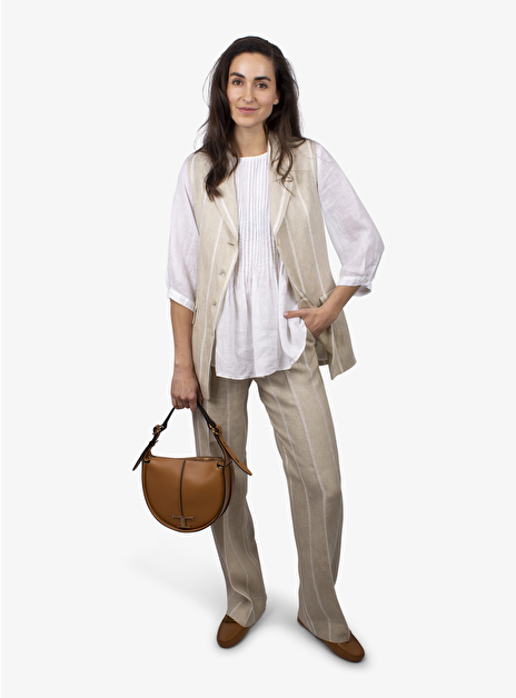 Gilet Farley linnen streep beige wit