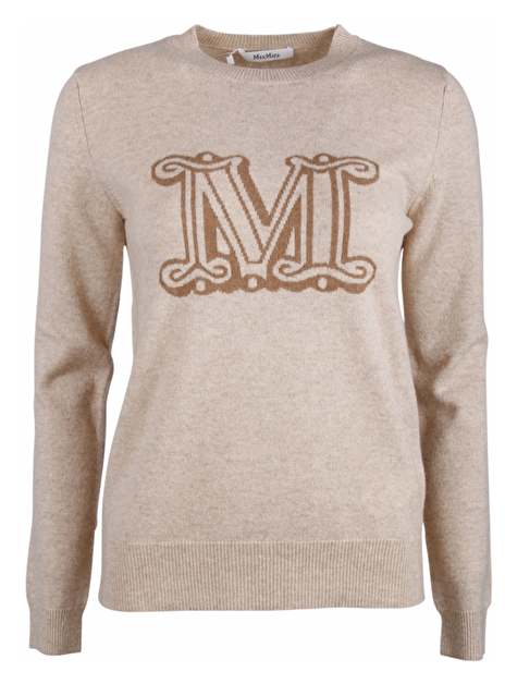 Pull cashmere logo beige melange