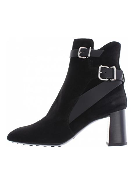 enkellaars suede zwart met leder riempjes