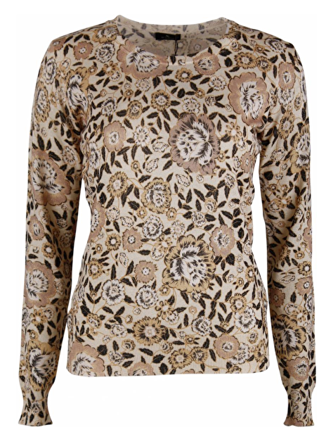 Pull bloem dessin in beige, goud, zwart