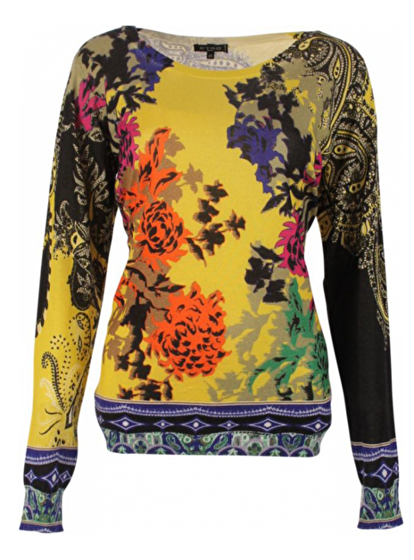 Pull geel dessin ronde hals